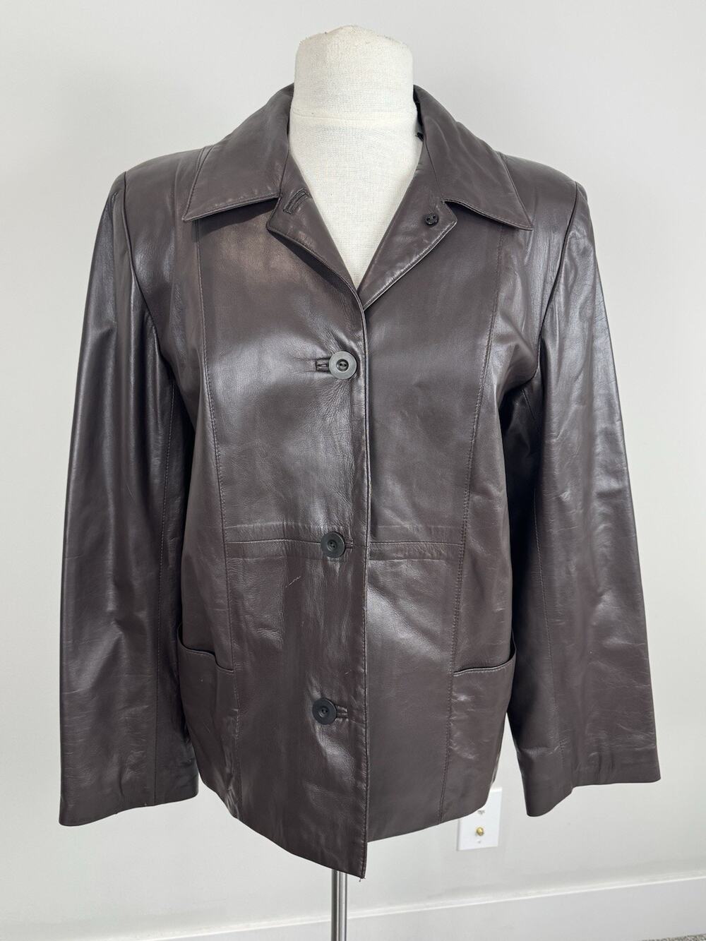 Vintage Vericci Women's Soft Leather Jacket Dark Brown Medium Padded Shoulder